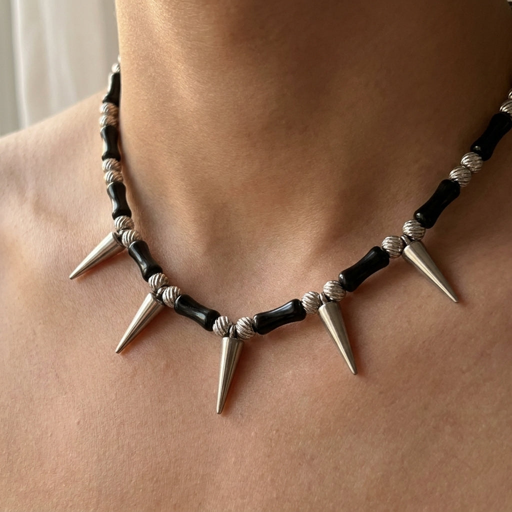 Onyx Bead Spike Necklace