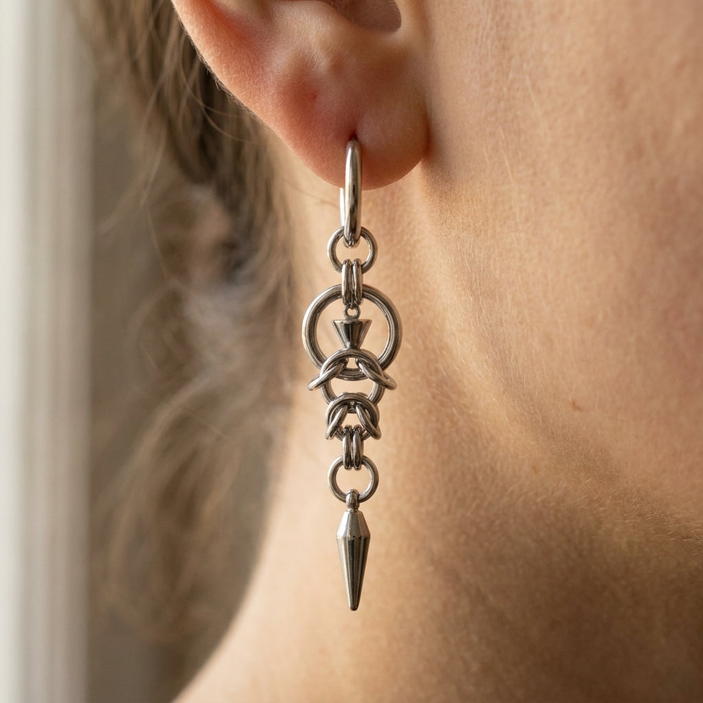 Chainmail Knot Spike Earrings