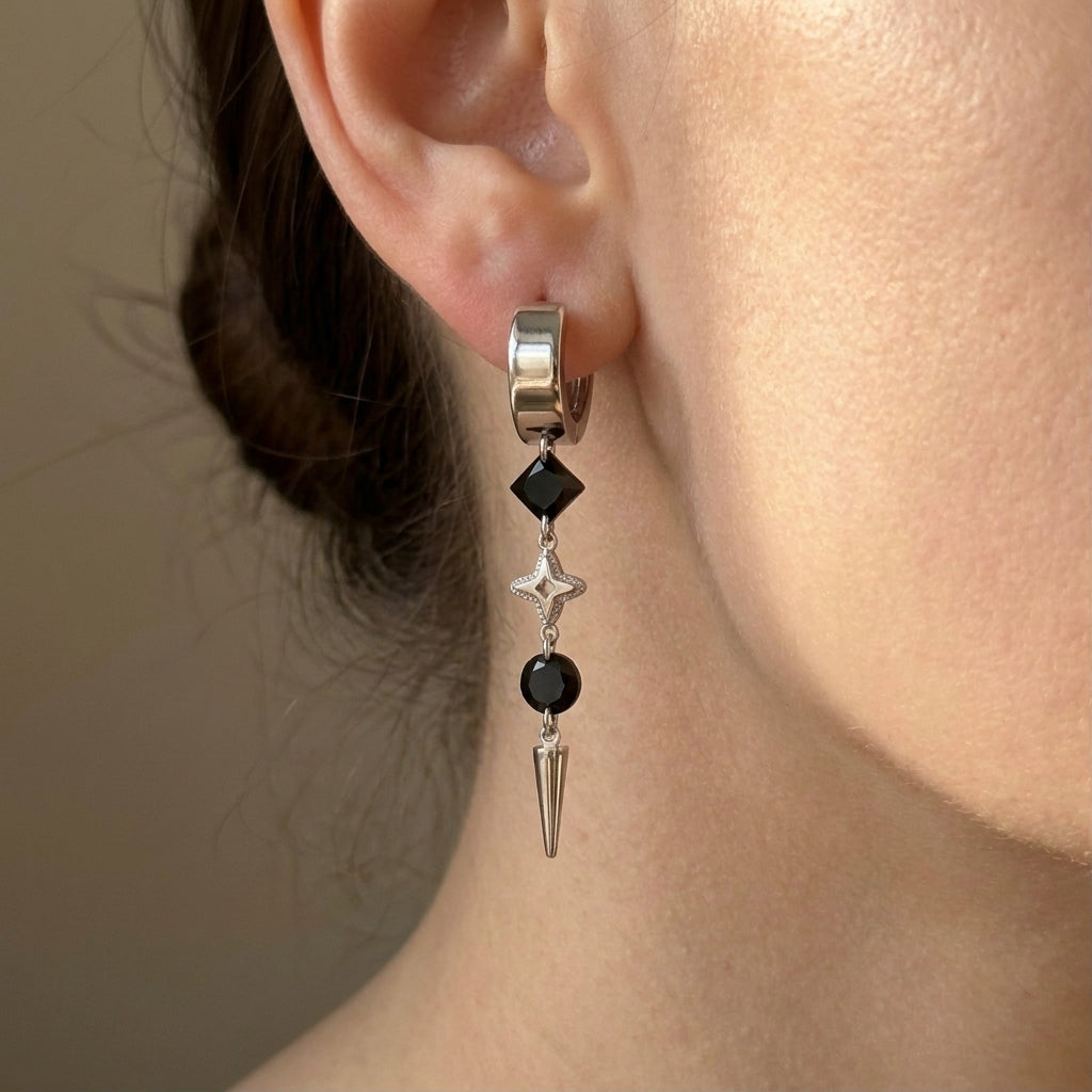 Layered Gem & Star Spike Earrings