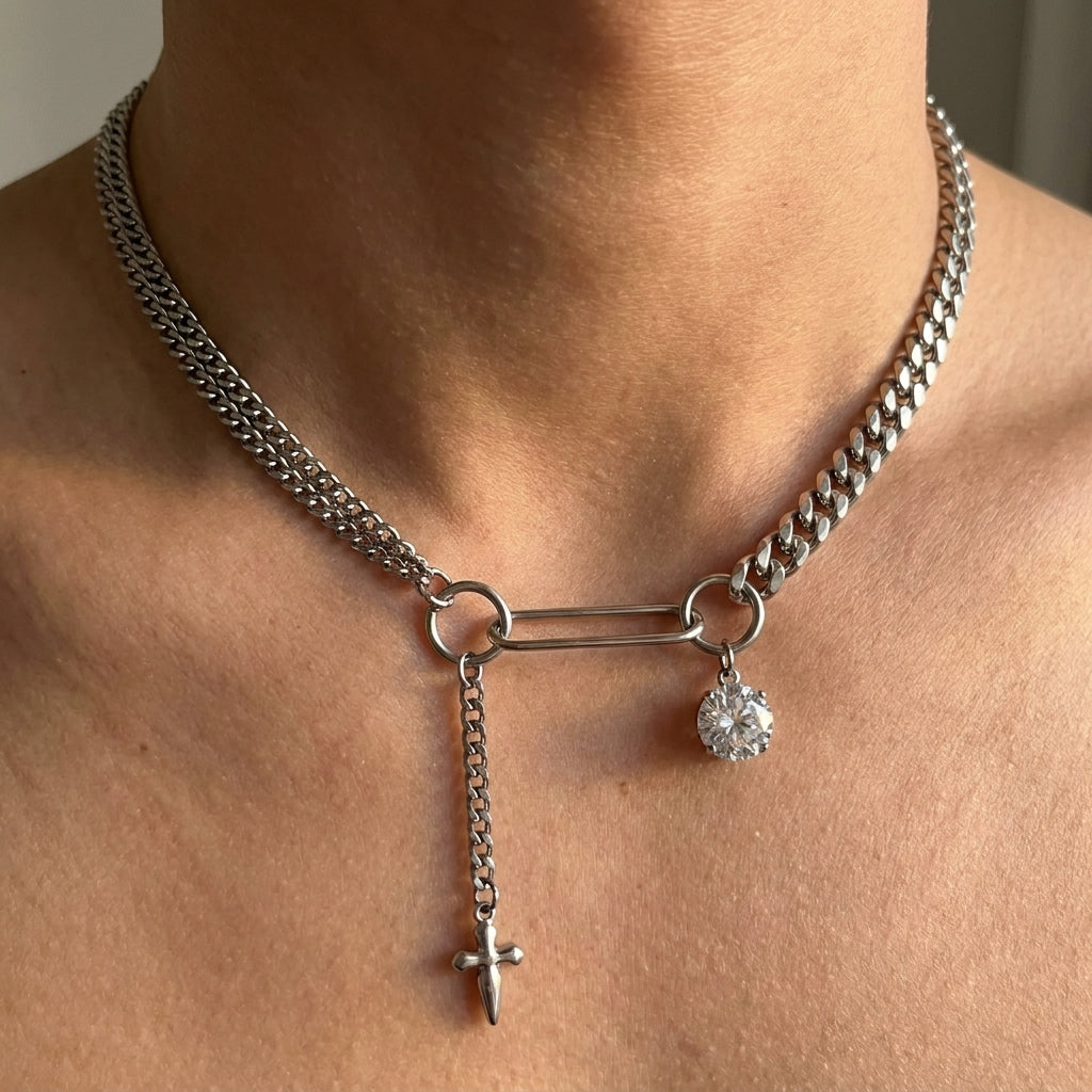 Slangenketting met zilveren kralen