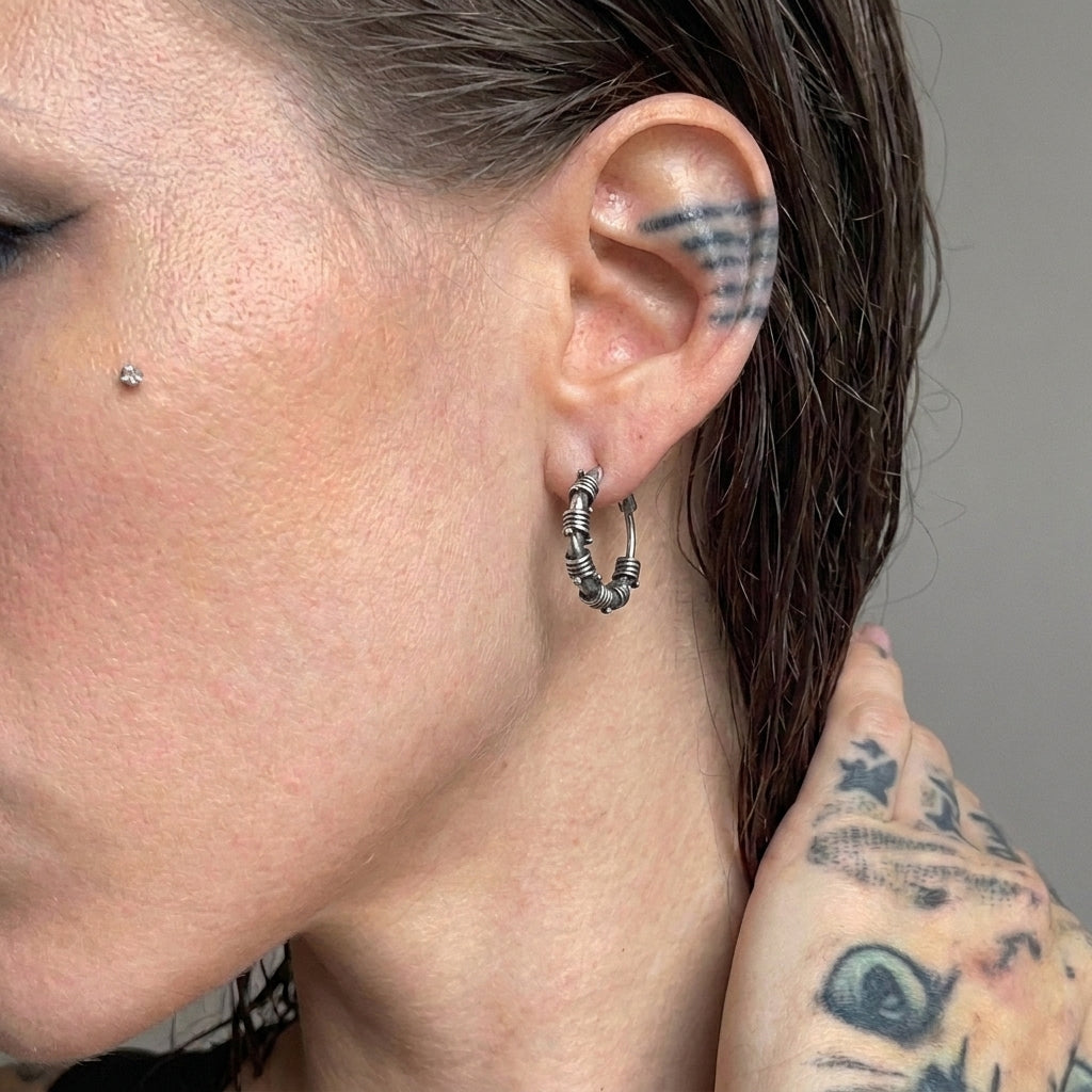 Barbed Wire Wrap Hoop Earrings
