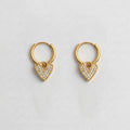 Gold Pavé Heart Charm Huggie Hoop Earrings