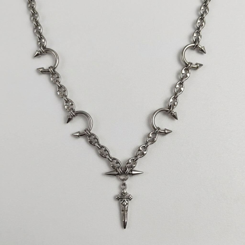 Gothic Cross Dagger Spiked Horseshoe Necklace