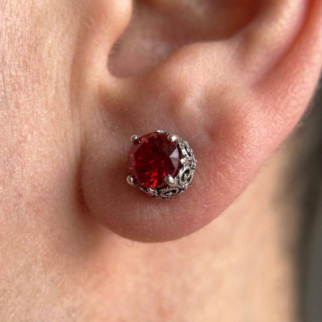 Gothic Red Crystal Round Stud Earrings