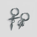 Gunmetal Mismatched Barbell & Spike Huggie Earrings