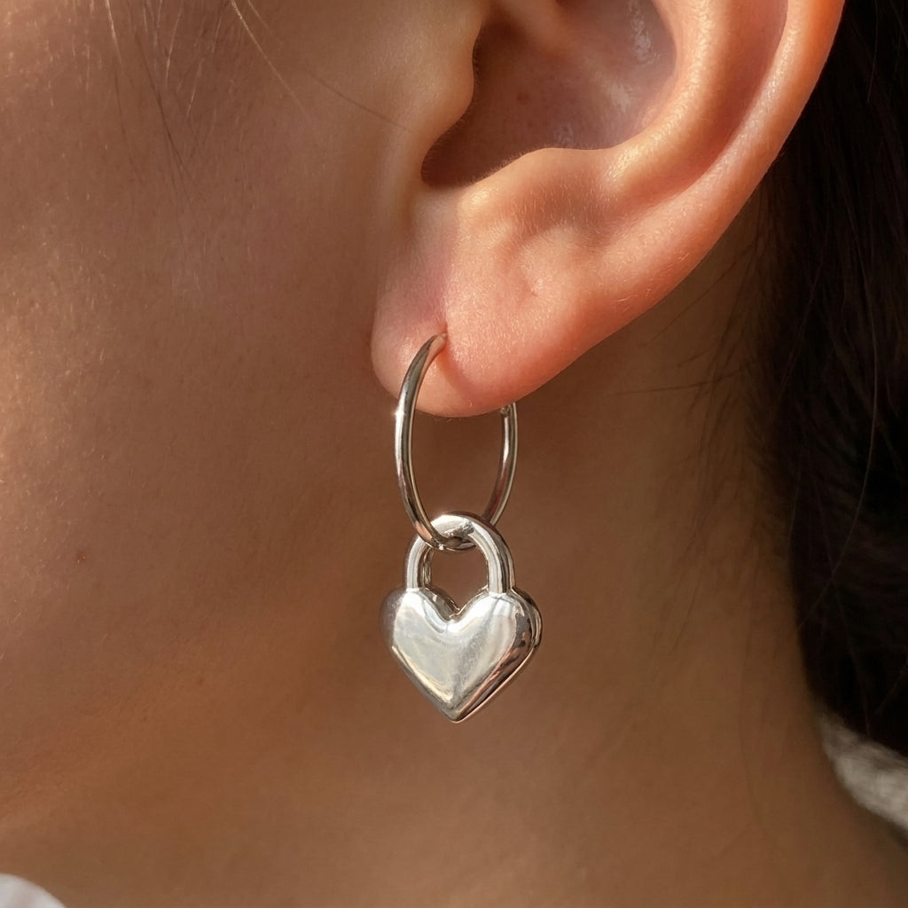 Heart Padlock Charm Hoop Earrings