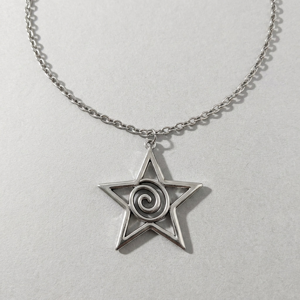 Hypnotic Spiral Open Star Pendant Necklace