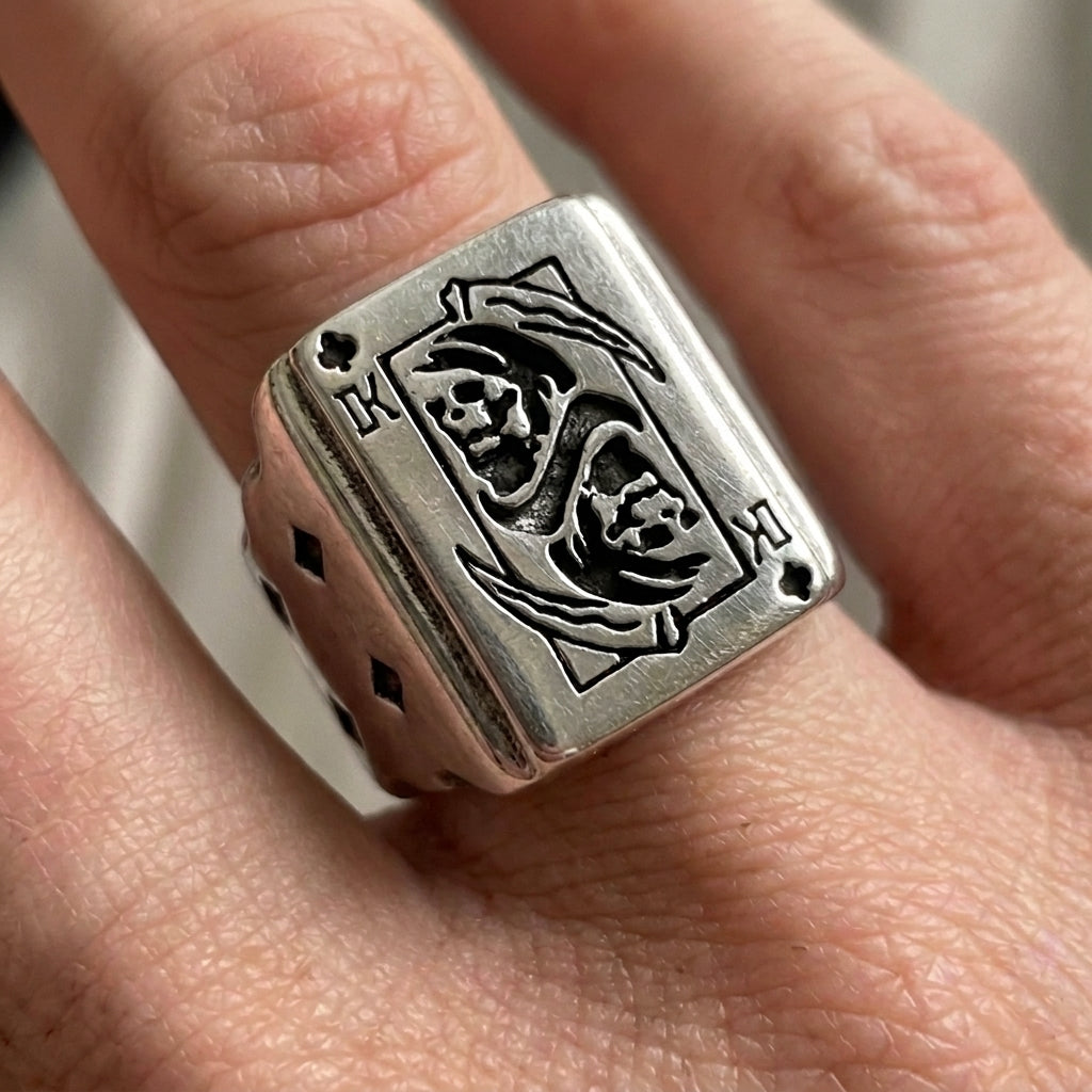 King of Clubs Grim Reaper Card Statement Ring