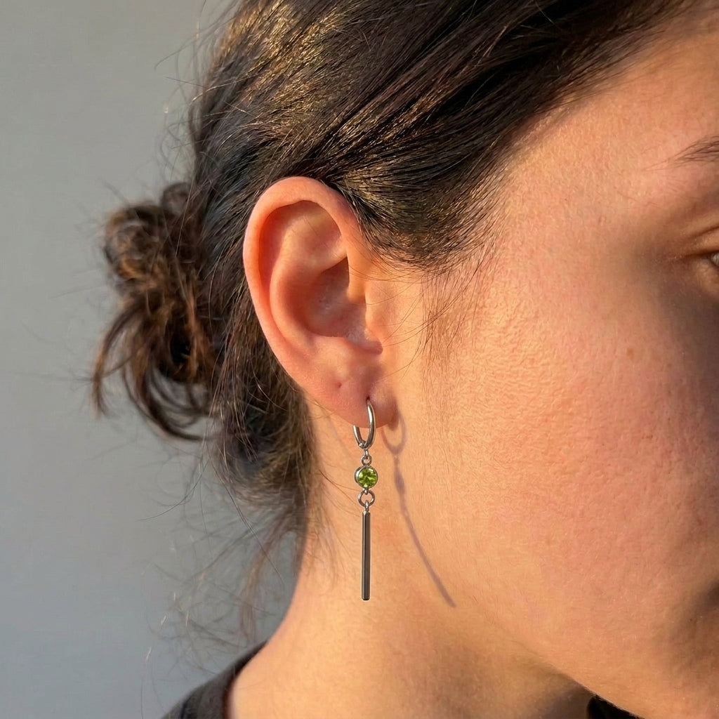 Lime Green Crystal Long Bar Drop Hoop Earrings