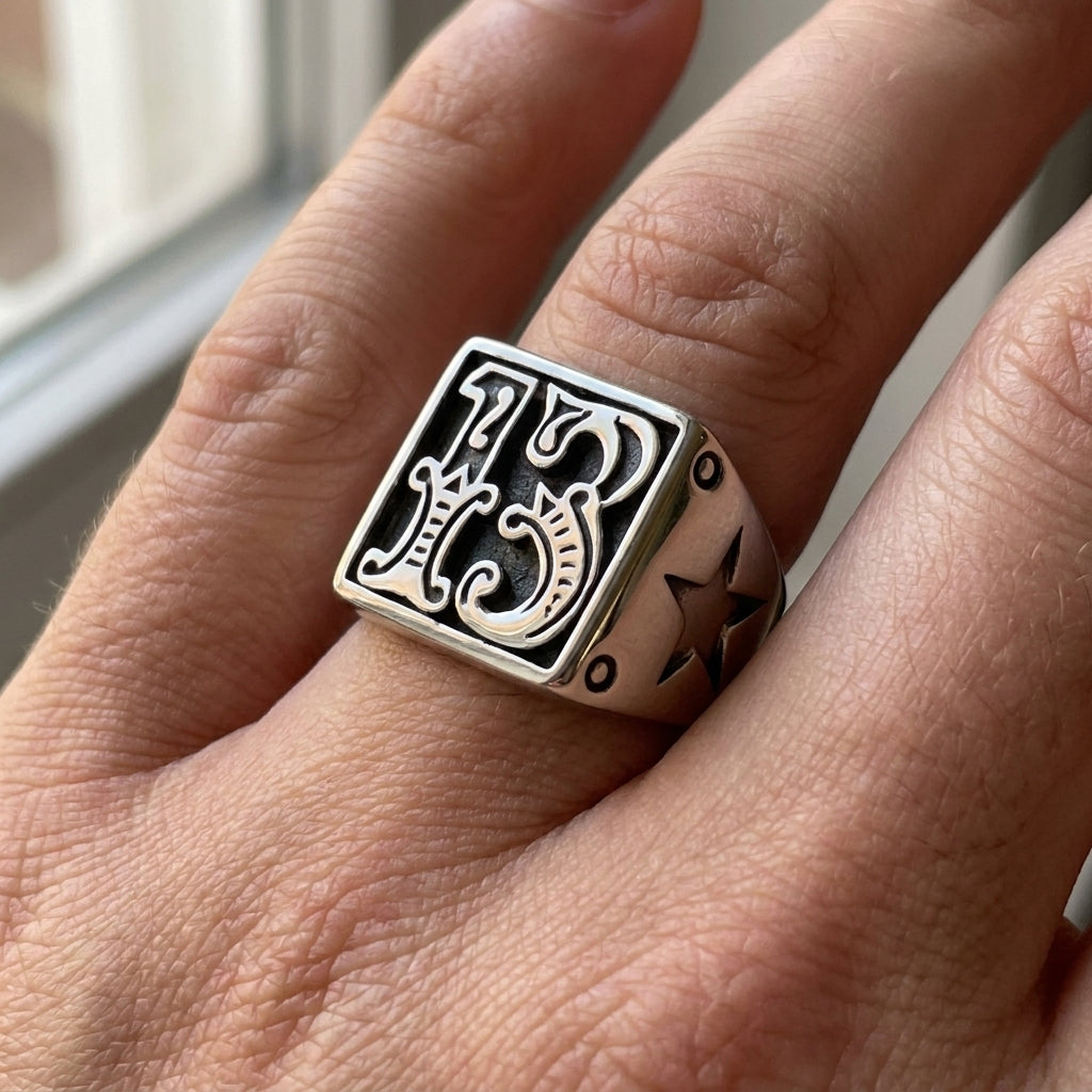 Lucky 13 Ornate Signet Ring