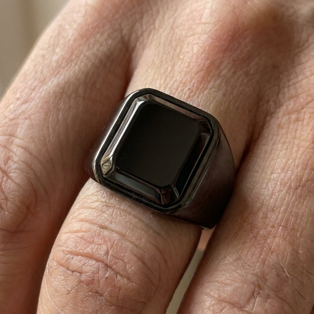 Matte Black Cushion Stone Ring