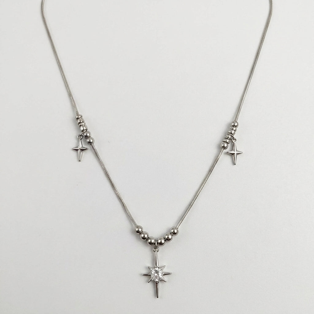 North Star Crystal Charm Beaded Snake Chain Necklace