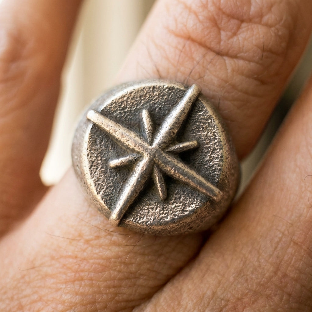 North Star Compass Rose Signet Ring
