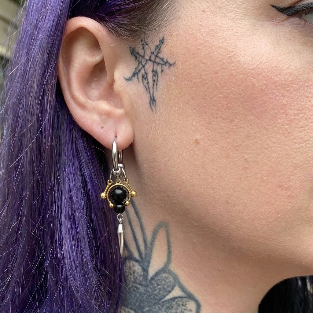 Onyx & Gold Bead Spike Earrings