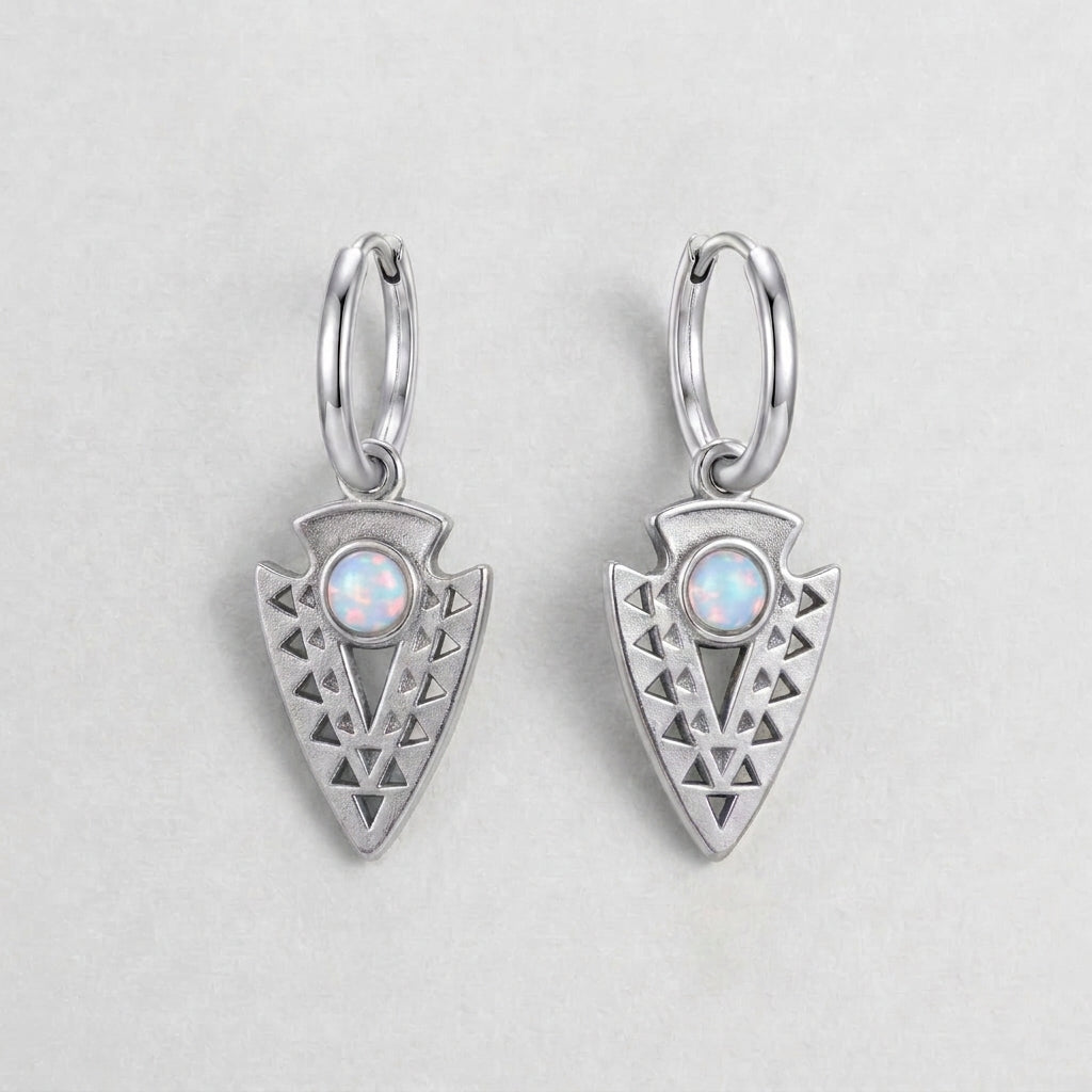 Opal Arrowhead Tribal Hoop Drop Earrings