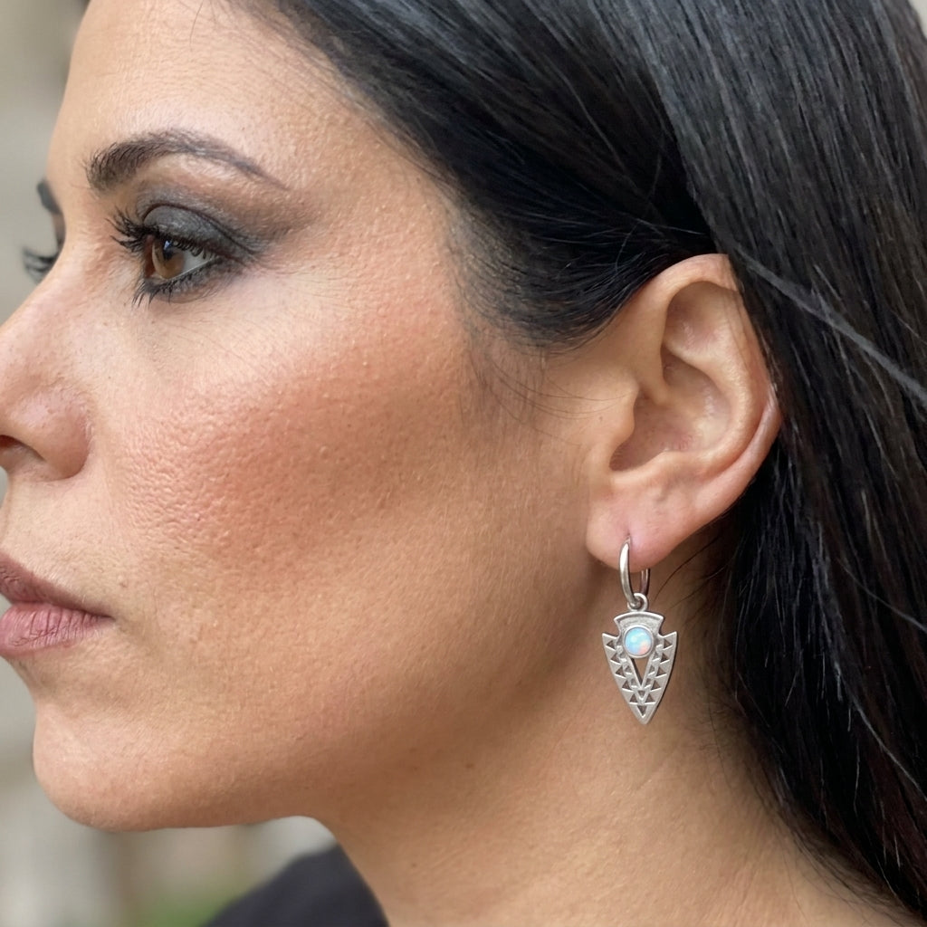 Opal Arrowhead Tribal Hoop Drop Earrings
