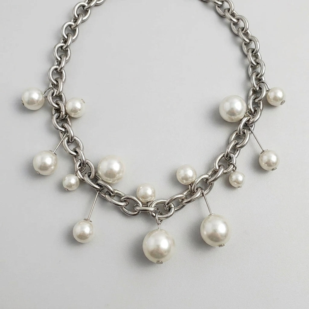 Oversized Pearl Fringe Rolo Chain Necklace