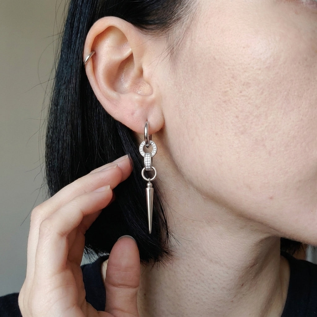 Pave Bar Spike Drop Earrings
