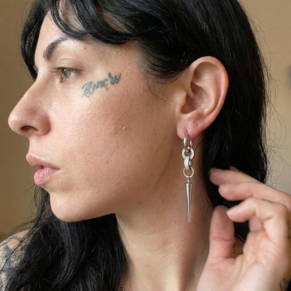 Pave Bar Spike Drop Earrings