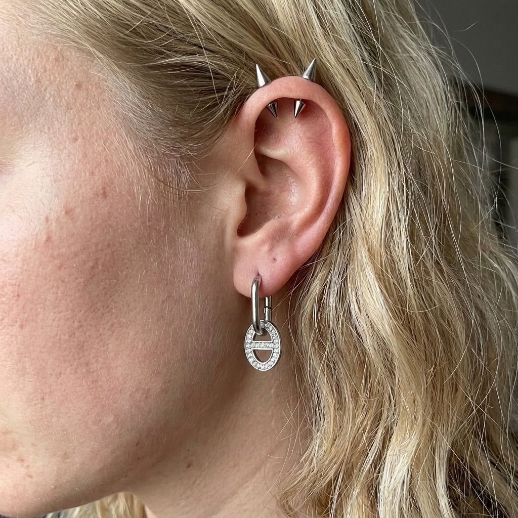 Pave Oval Link Drop Earrings