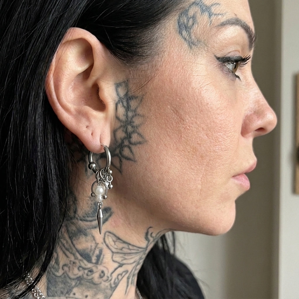Pearl Cluster Horseshoe Spike Charm Hoop Earrings