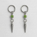 Peridot Green Crystal Bezel Spike Drop Hoop Earrings