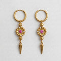 Pink Crystal Daisy Spike Drop Hoop Earrings