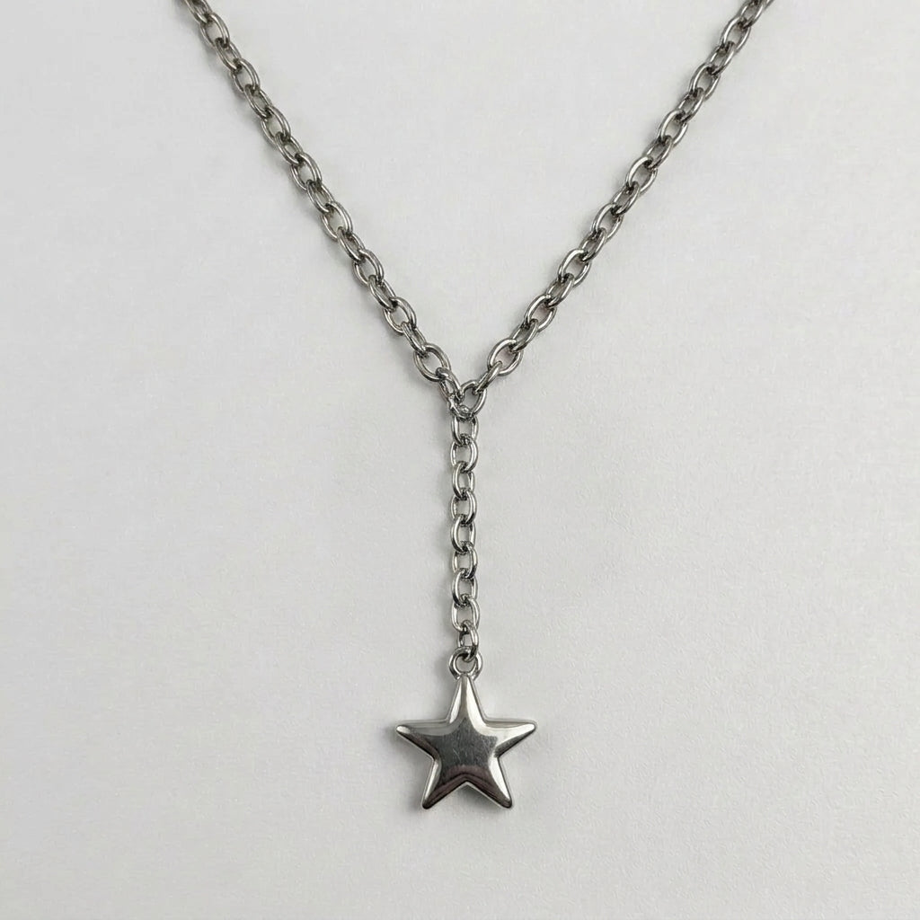 Puffy Star Drop Lariat Necklace