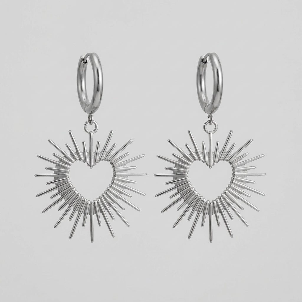 Radiant Sunburst Heart Hoop Earrings