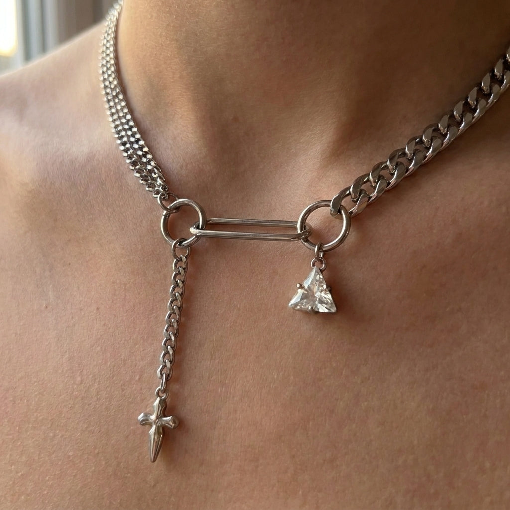 Ram Skull Dagger O-Ring Lariat Chain Necklace