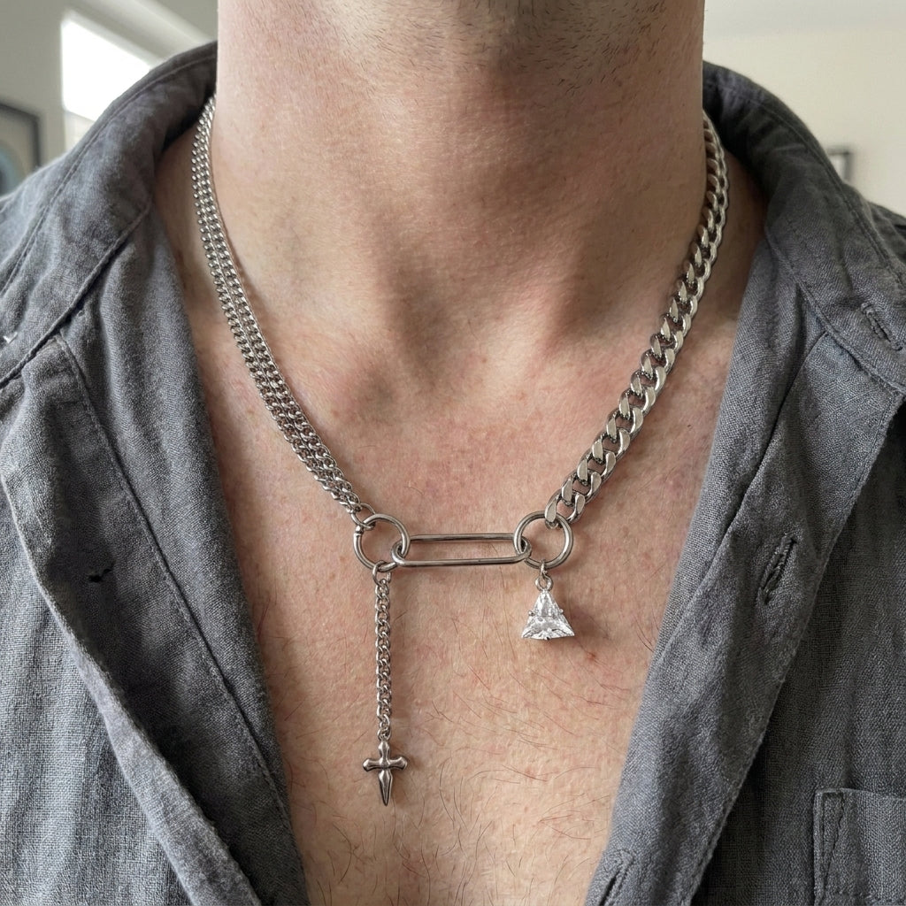Ram Skull Dagger O-Ring Lariat Chain Necklace