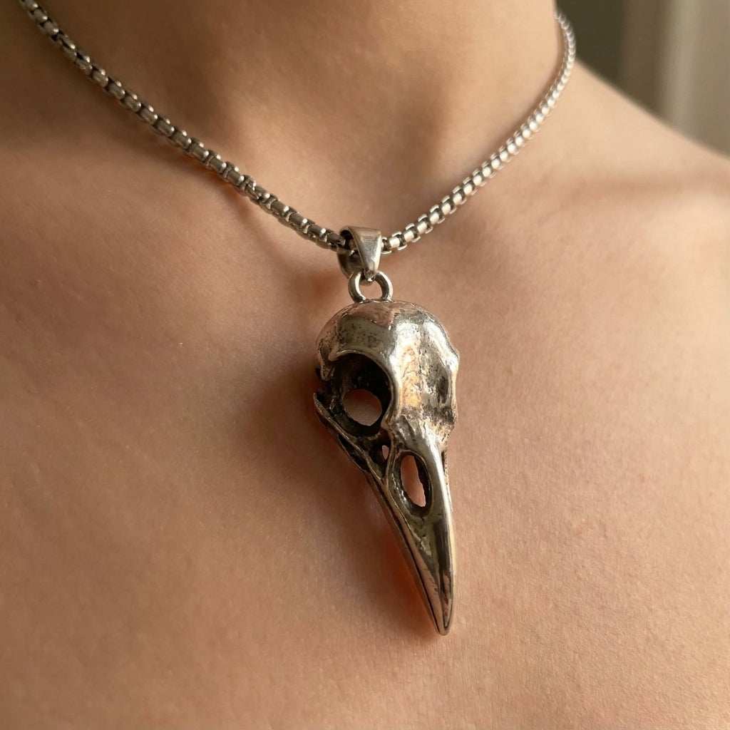 Raven Skull Pendant Necklace
