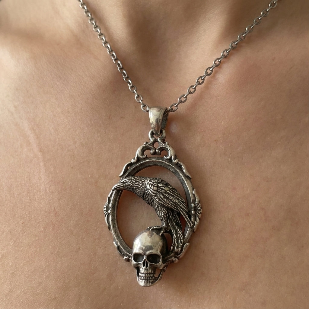 Raven & Skull Frame Necklace