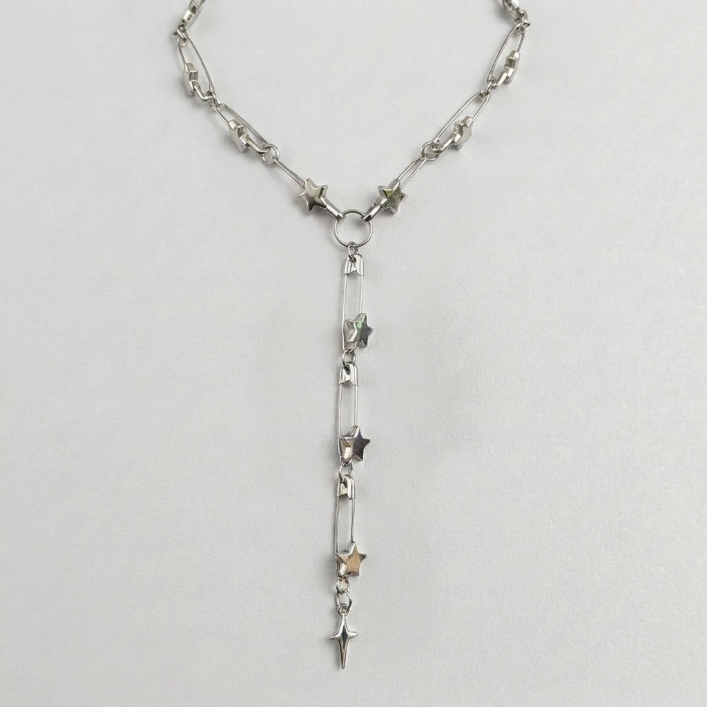 Safety Pin Star Chain Lariat Necklace