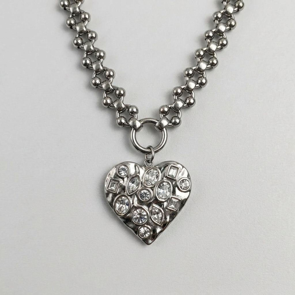 Scattered Crystal Hammered Heart Necklace