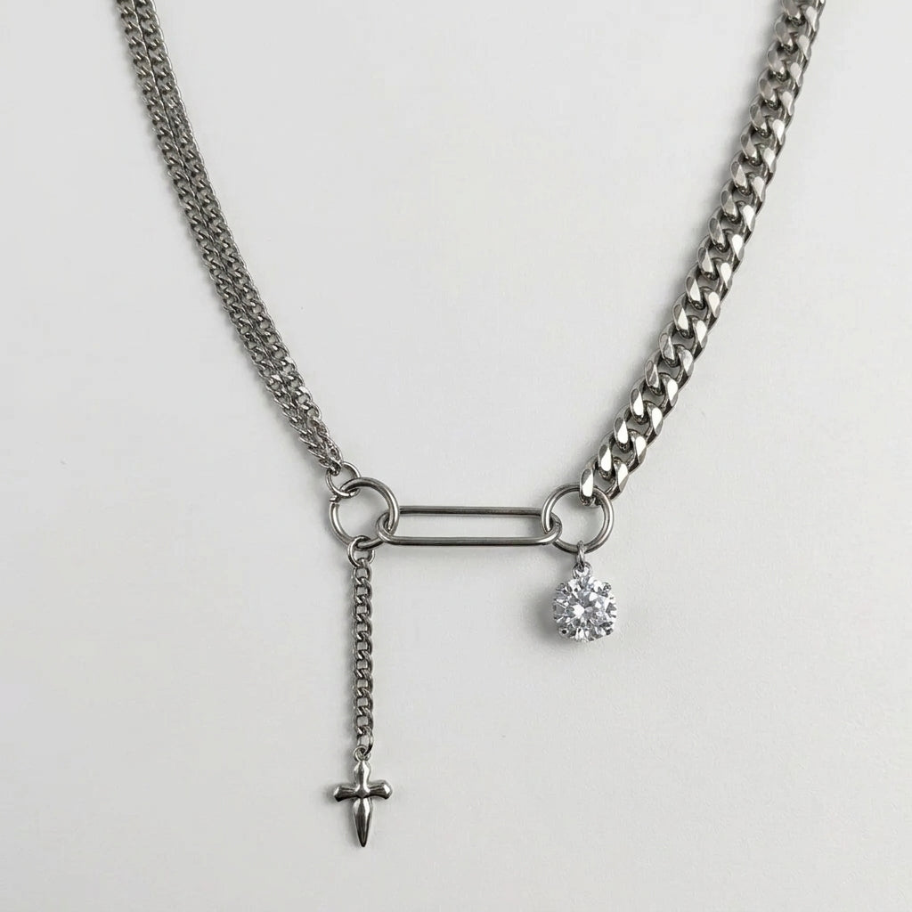 Silver Bead Station Snake Chain Necklace