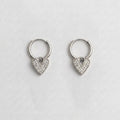Silver Pavé Heart Charm Huggie Hoop Earrings