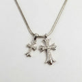 Silver Pavé Twin Gothic Cross Snake Chain Necklace
