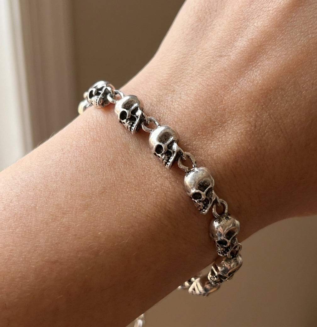 Silver Skull Link Chain Bracelet