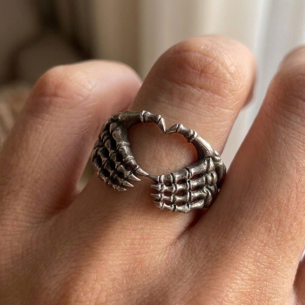 Skeleton Hands Heart Ring