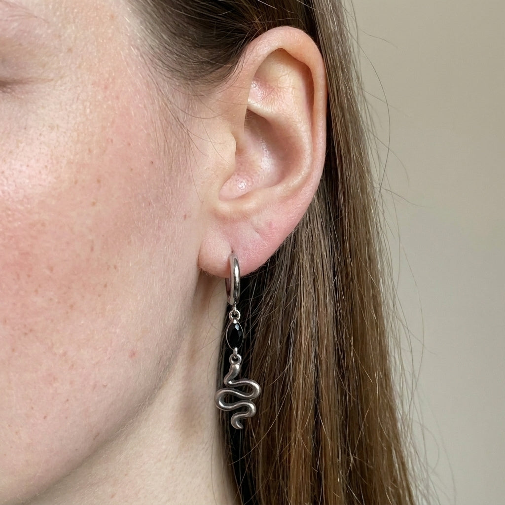 Snake Charm Drop Earrings