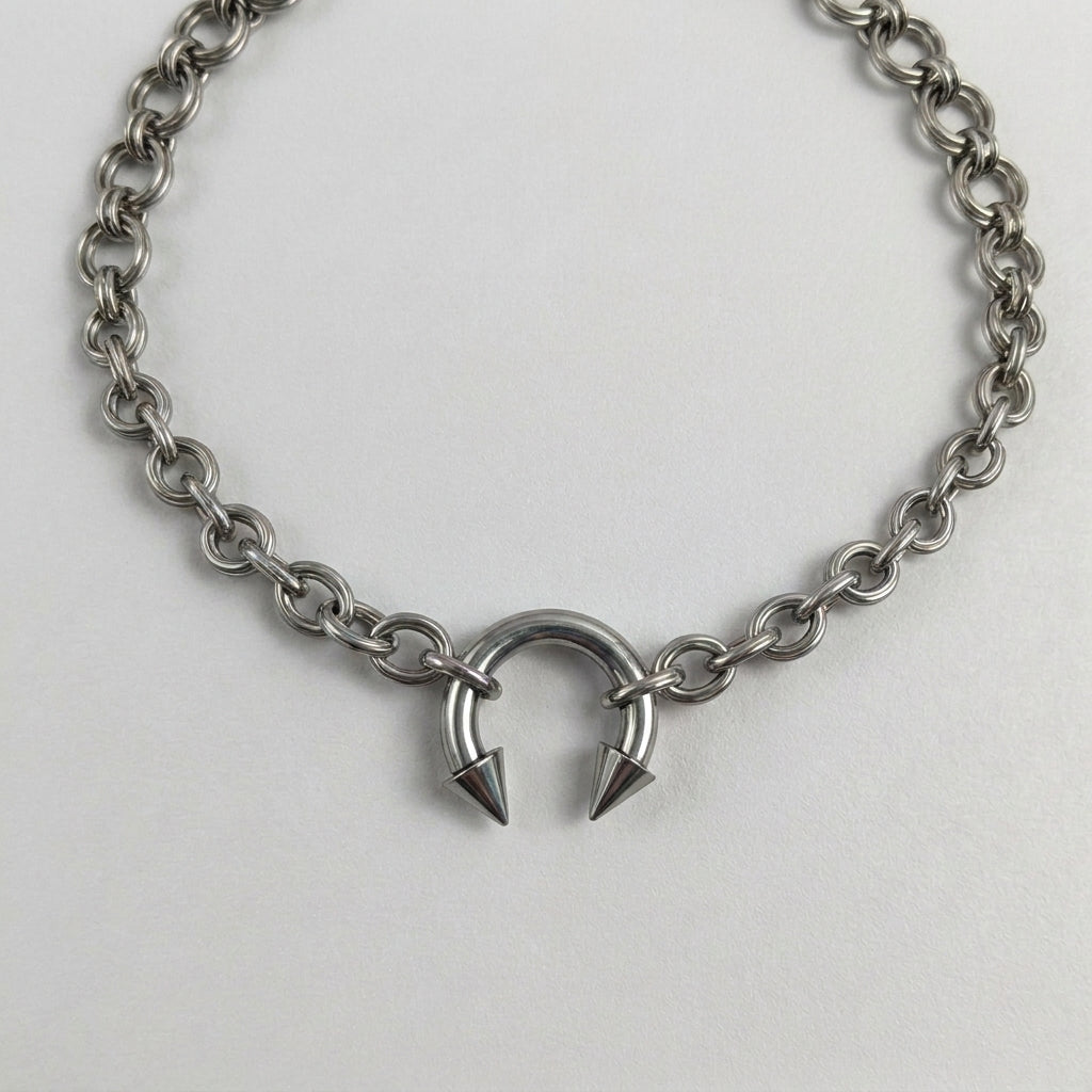 Spiked Horseshoe Barbell Chainmail Choker