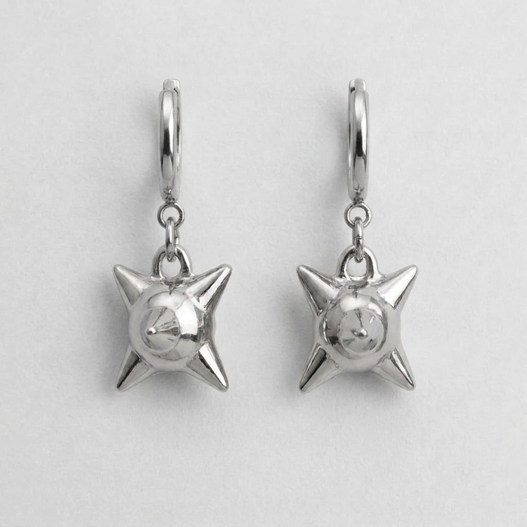 Spiked Orb Star Huggie Earrings