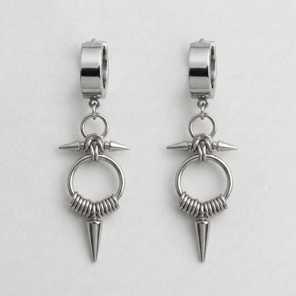 Spiked Ring & Coil Bead Drop Earrings