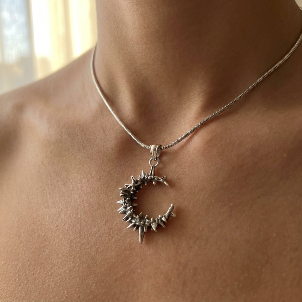 Spiked Crescent Moon Necklace