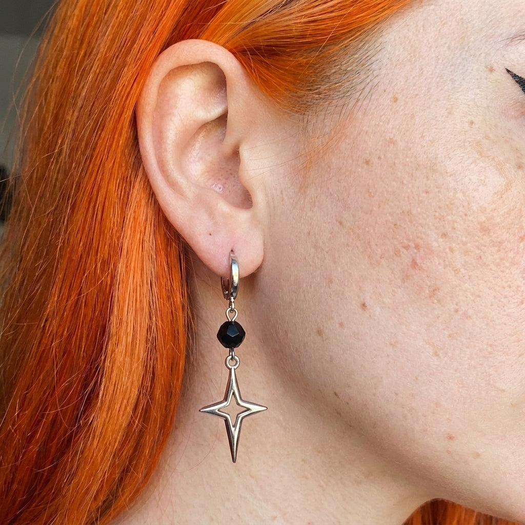 Star & Onyx Drop Earrings