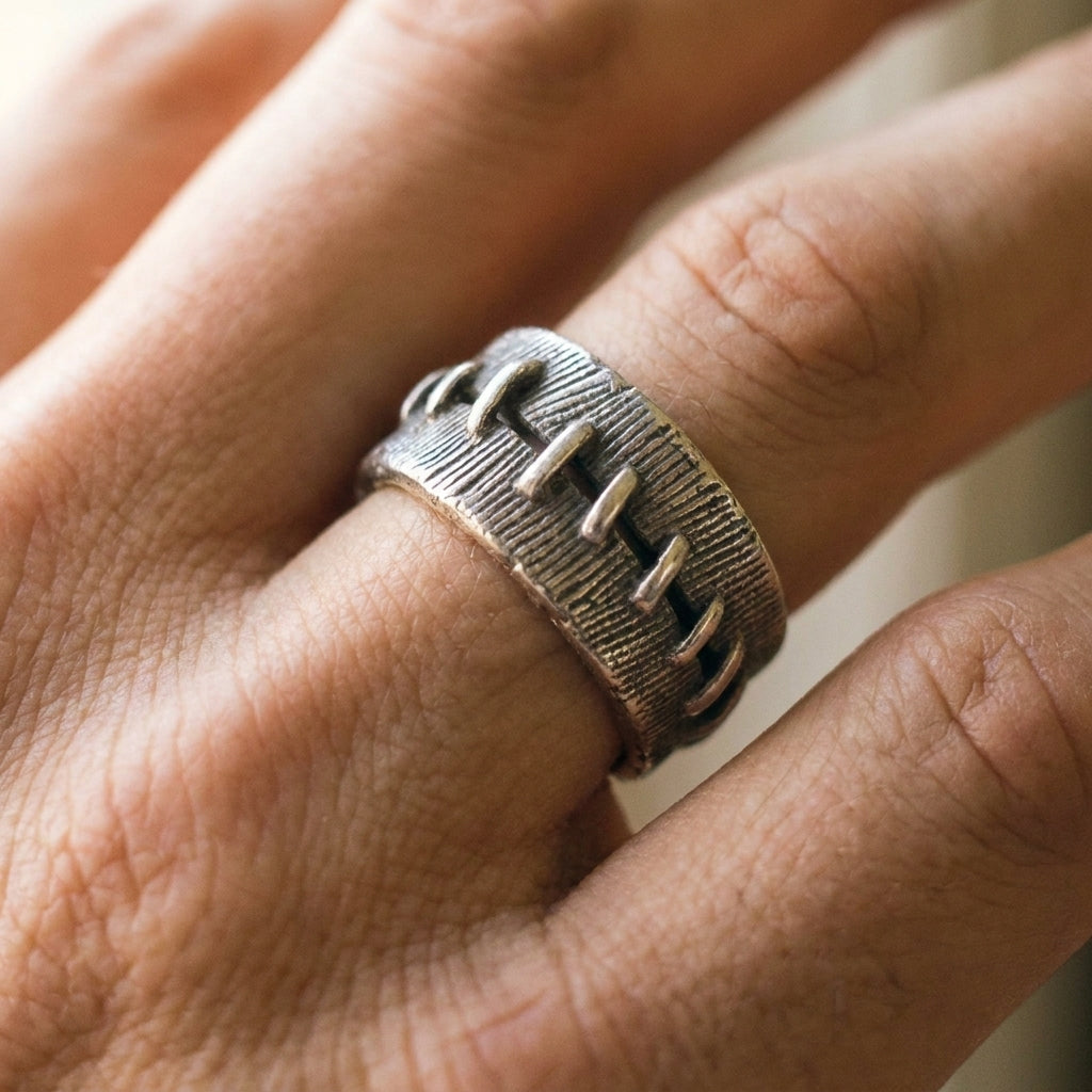 Stitched Wound Texture Wide Band Ring