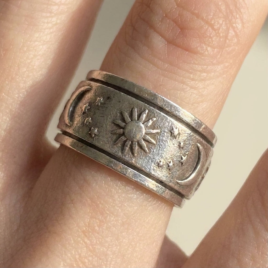 Sun & Crescent Moon Spinner Ring
