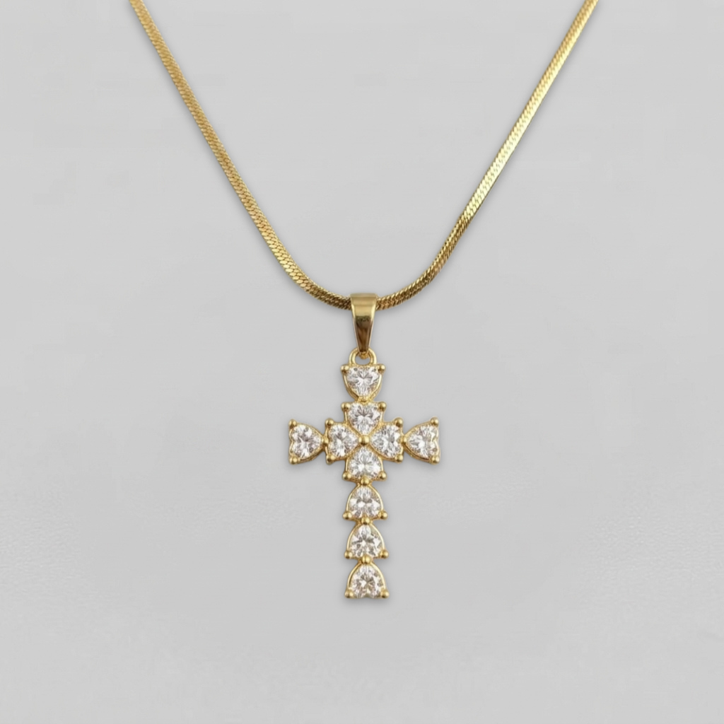 Gold Heart Crystal Cross Snake Chain Necklace