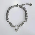 Tribal Flame Heart Double Rolo Chain Choker Necklace